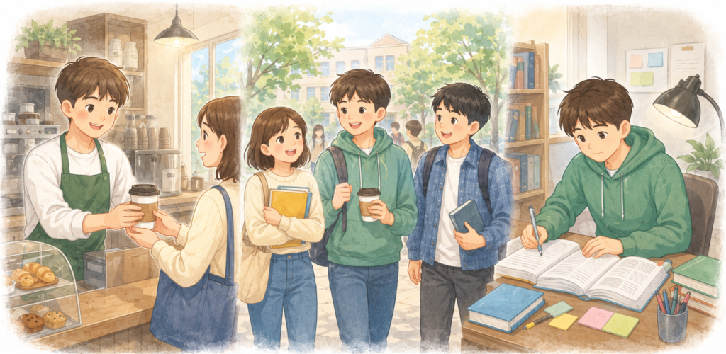 勉強とサークルを両立している様子