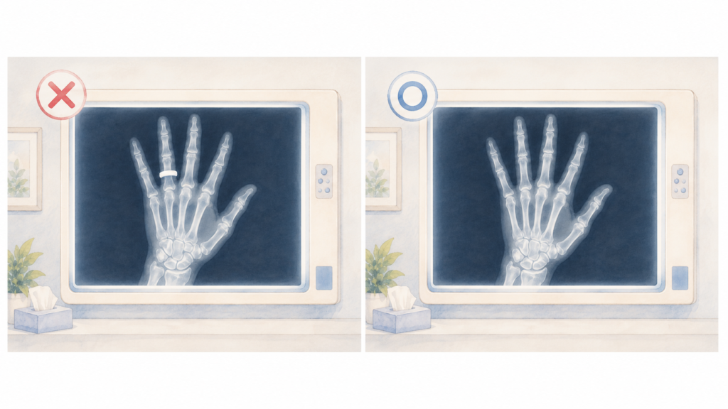 手のレントゲンイラスト
適切な画像と指輪が映ってしまっている画像